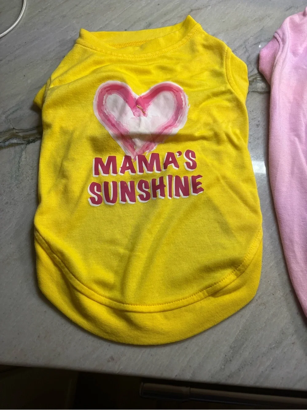 Mama's Sunshine Yellow Dog Tee - Bright Pink Heart